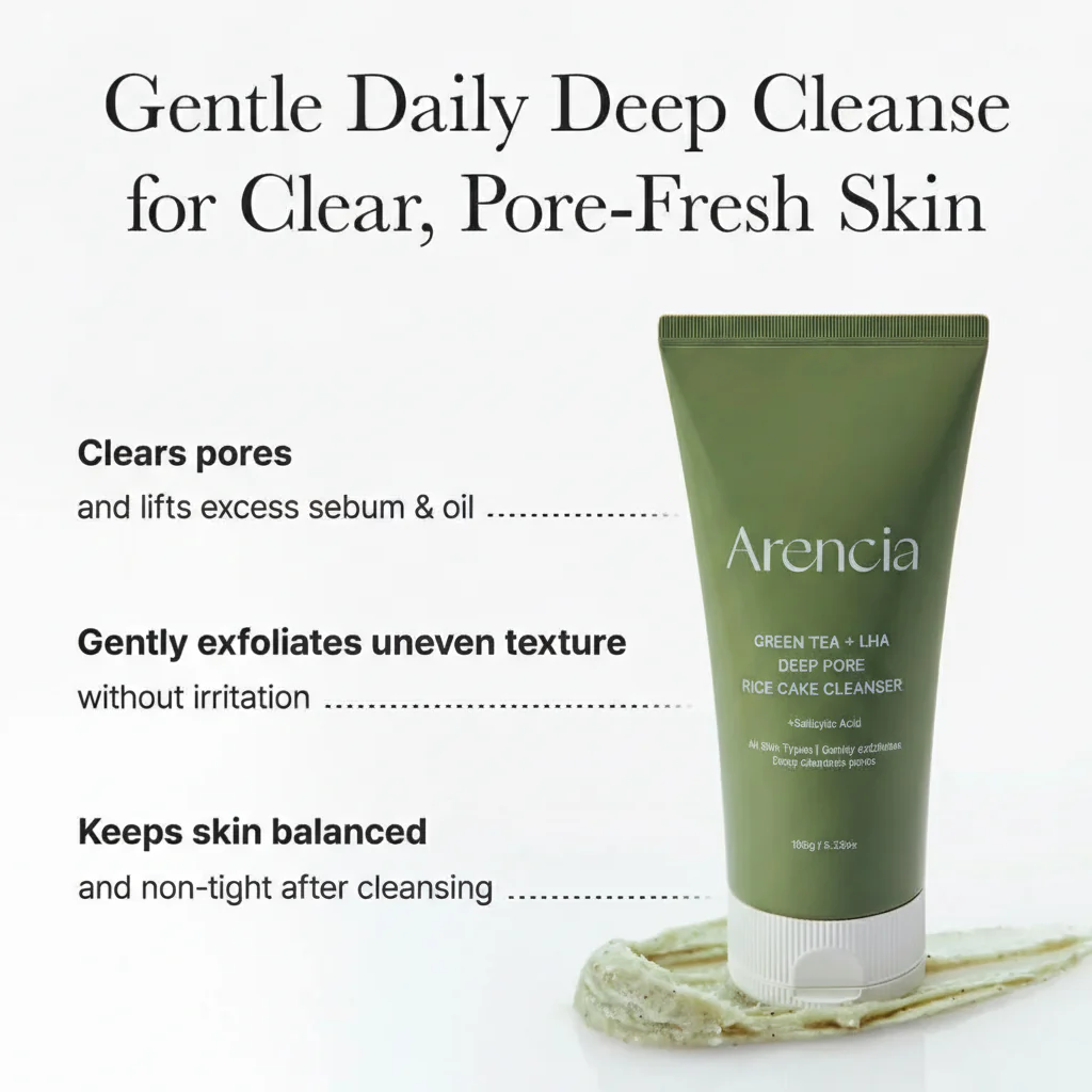 ARENCIA Green Tea LHA Deep Pore Rice Cake Cleanser 150ml - Image 2