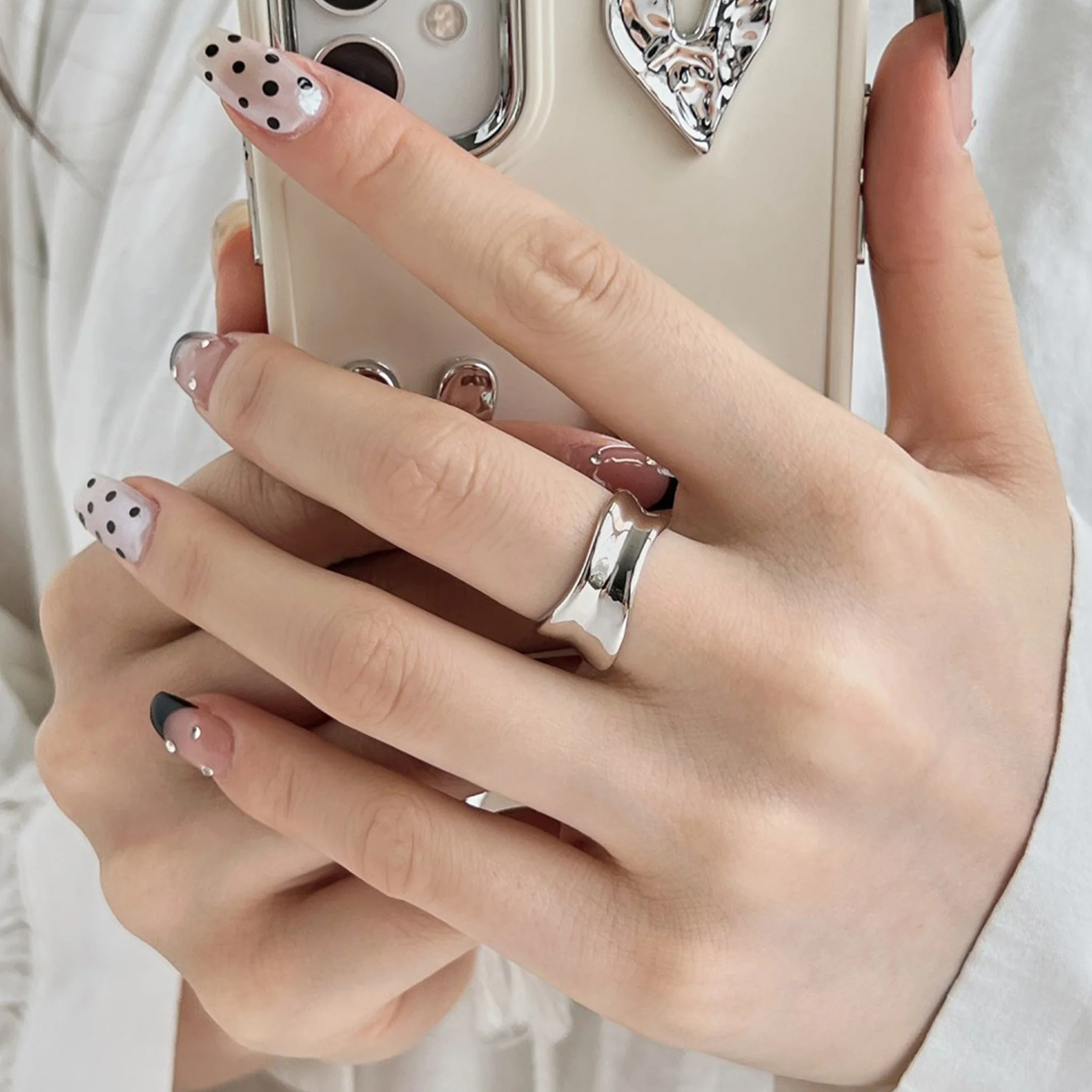 Irregular Pleated Silver aopen Ring - Image 3
