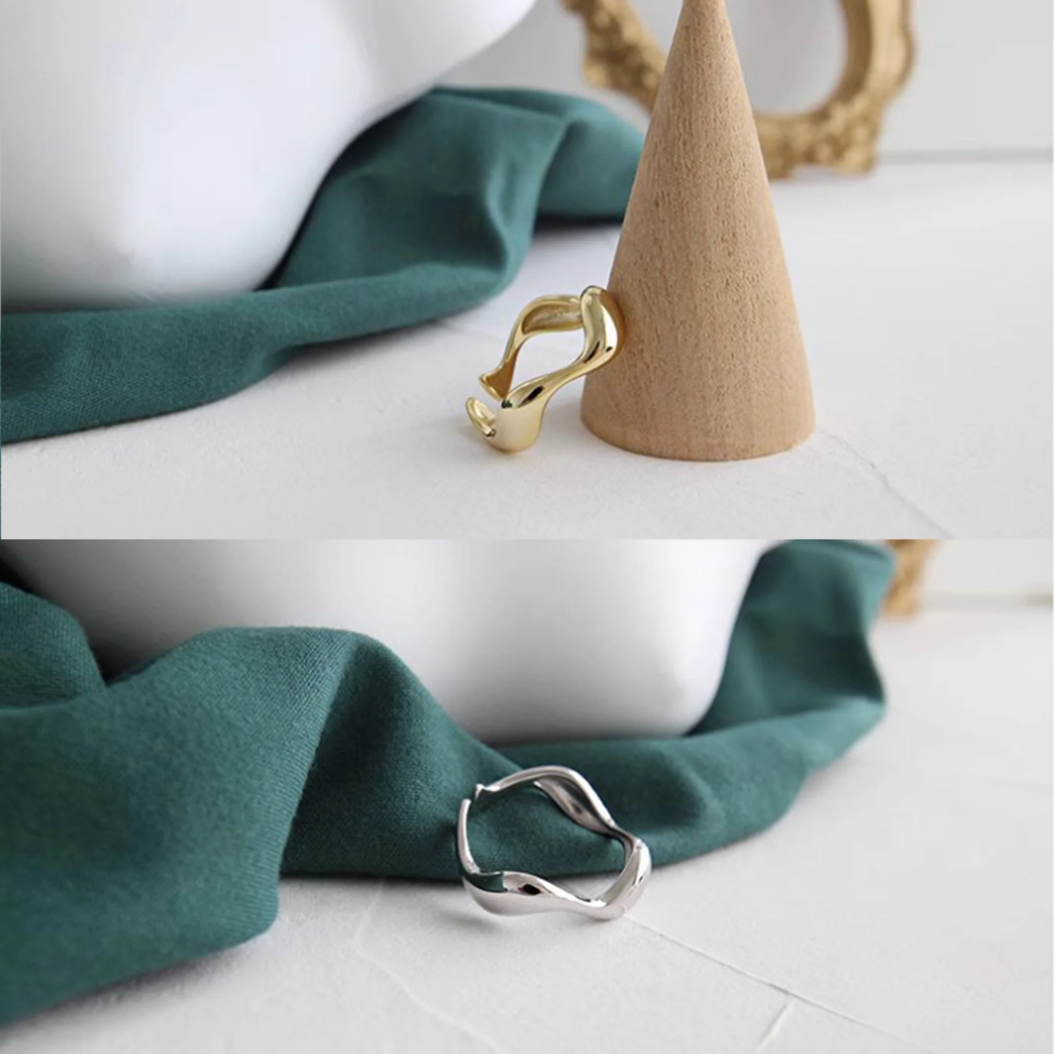 Irregular Wave Pattern Smooth Silver/Gold Ring - Image 3