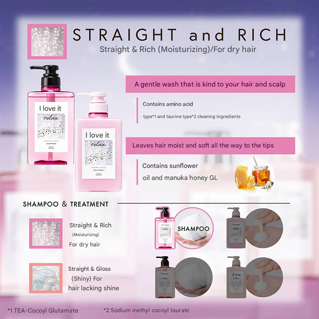 KOSÉ Je l'aime Relax Midnight Repair Shampoo Straight & Rich 480 ml - Image 5