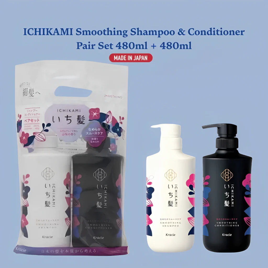 Kracie Ichikami Shampoo & Conditioner Pair Set (Smooth Care) 480 ml+480 g - Image 3