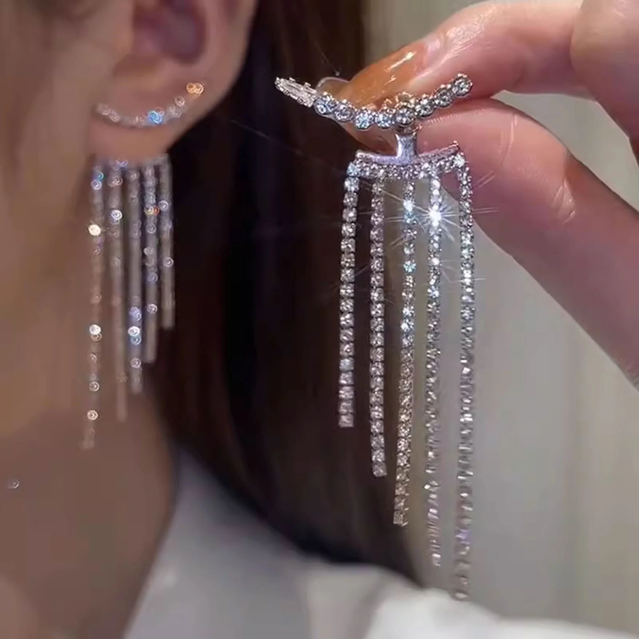 Long Tassel Earrings Fully Adorned 1pair - Image 3