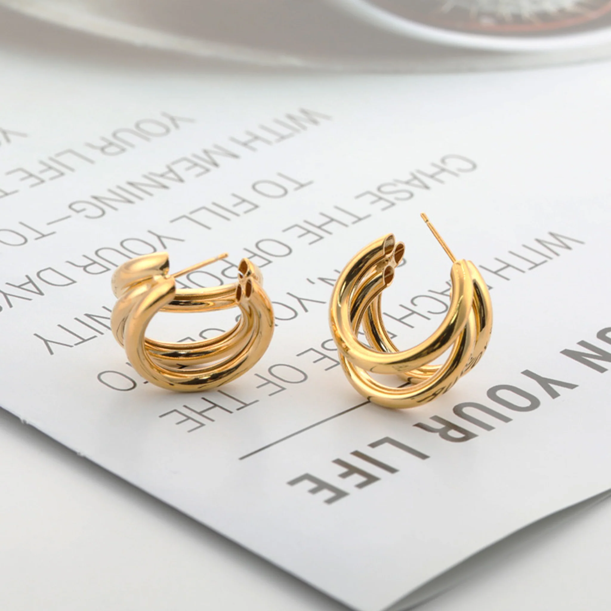 Multi-Layered Circular Gold Earrings - Image 4