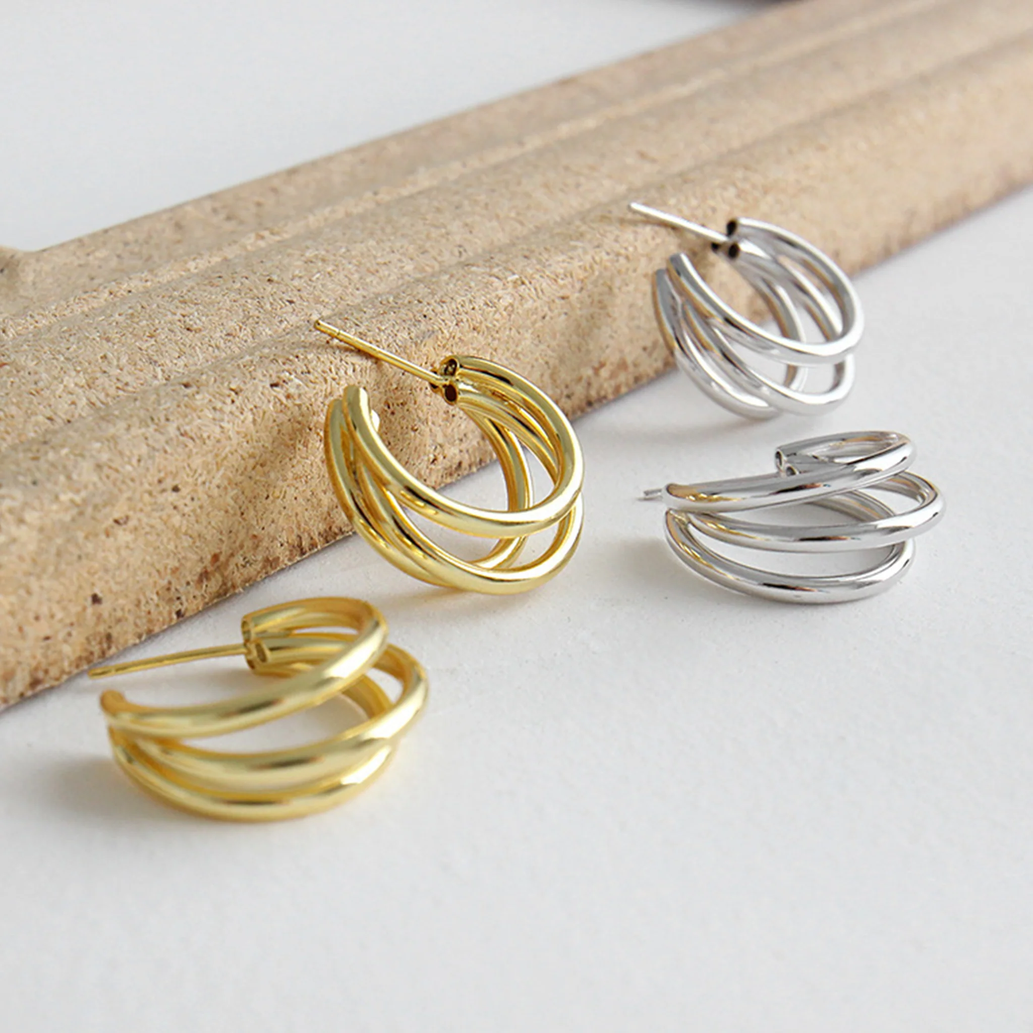Multi-Layered Circular Gold Earrings - Image 6