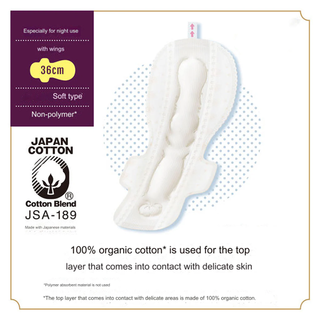Unicharm SOFY Organic Cotton Overnight 36cm w/Wings 8pcs - Image 3